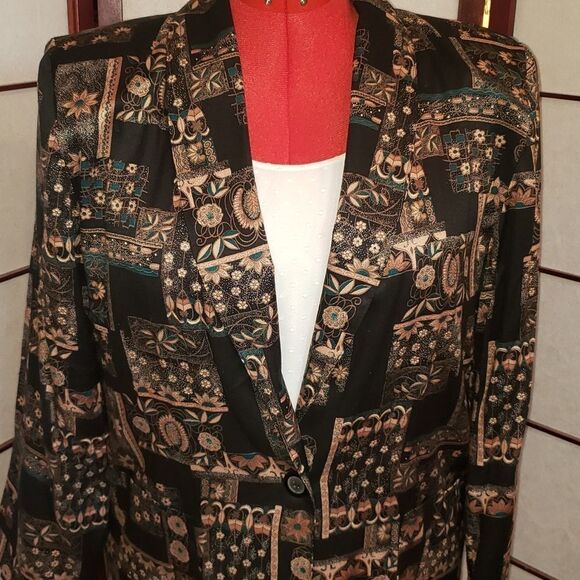 VNTG Kensington Square Brown & Turquoise Blazer - Picture 2 of 11